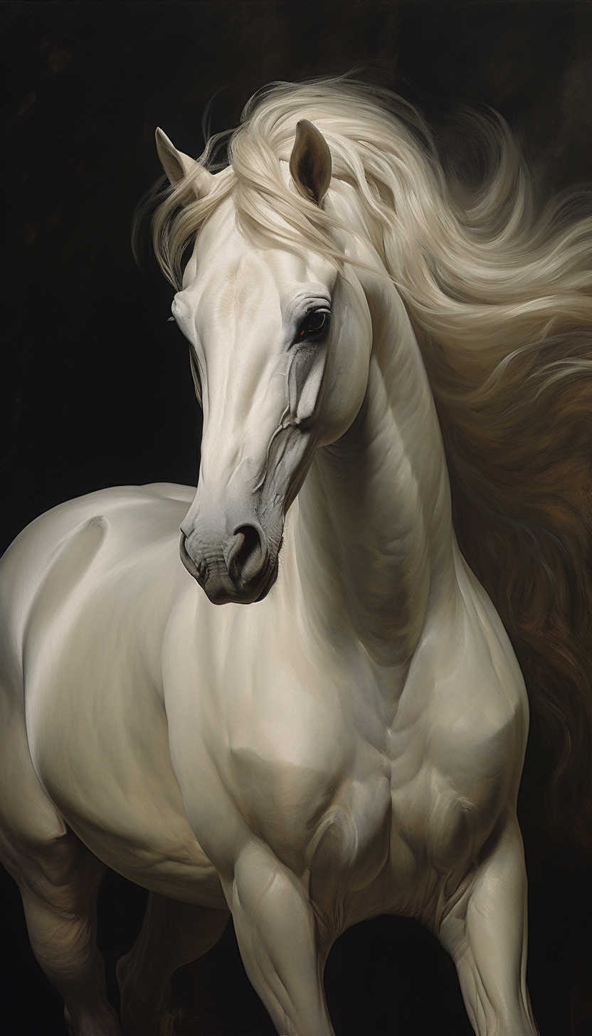 AI generated: Midjourney prompt: Portrait of a horse, white horse, white horse, by ... (Midjourney - Animals & Nature)