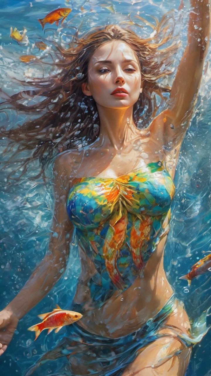 صورة مولدة بالذكاء الاصطناعي: women coming out of the clear ocean (نموذج Stable Diffusion - تصوير فوتوغرافي)