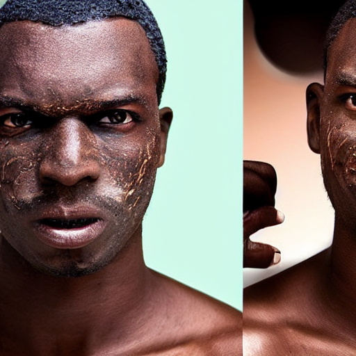 Stable Diffusion prompt: dark skin man. half his face is ...