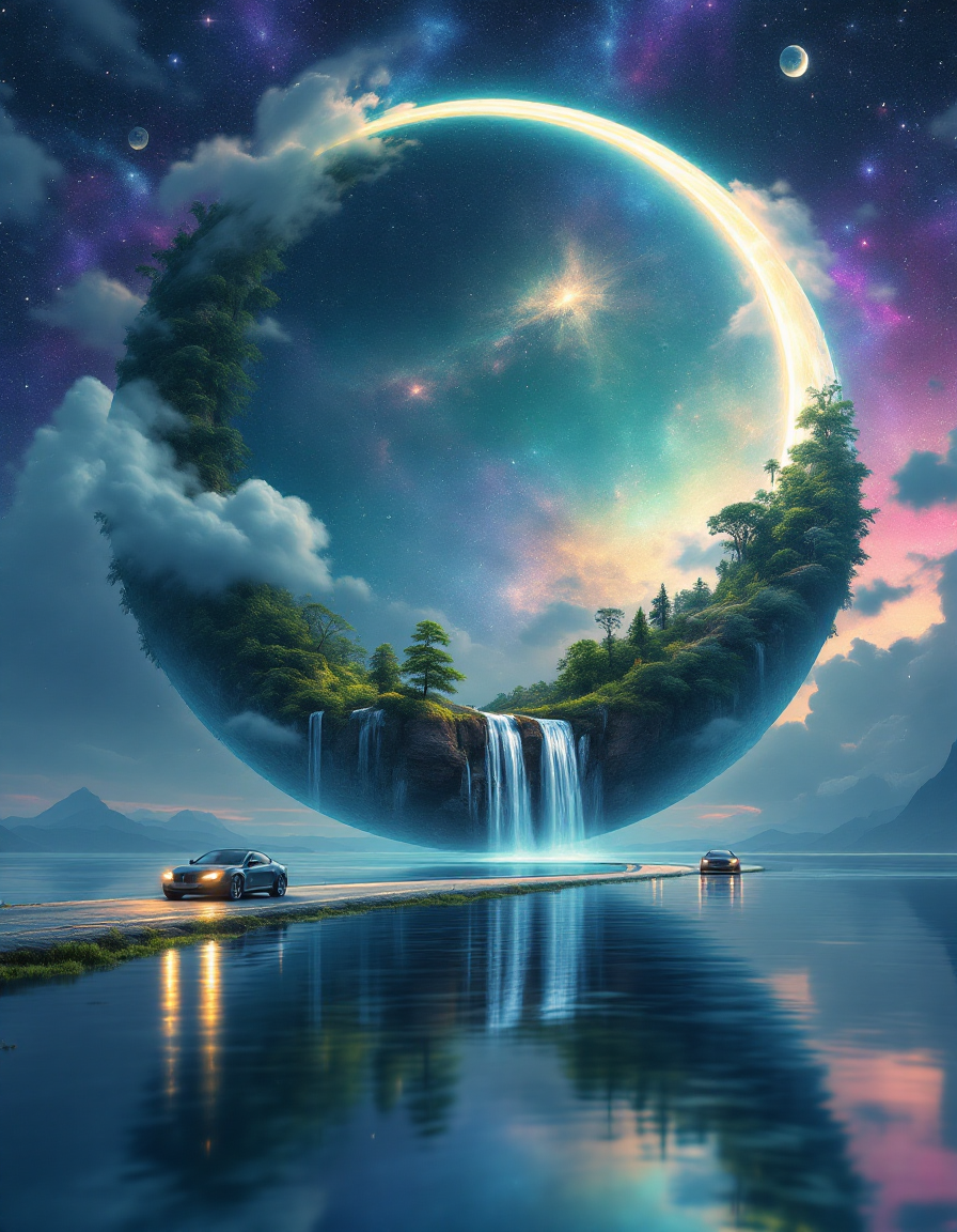 صورة مولدة بالذكاء الاصطناعي: FLUX prompt: A breathtaking and surreal digital painting of a c... (نموذج FLUX - مناظر طبيعية)