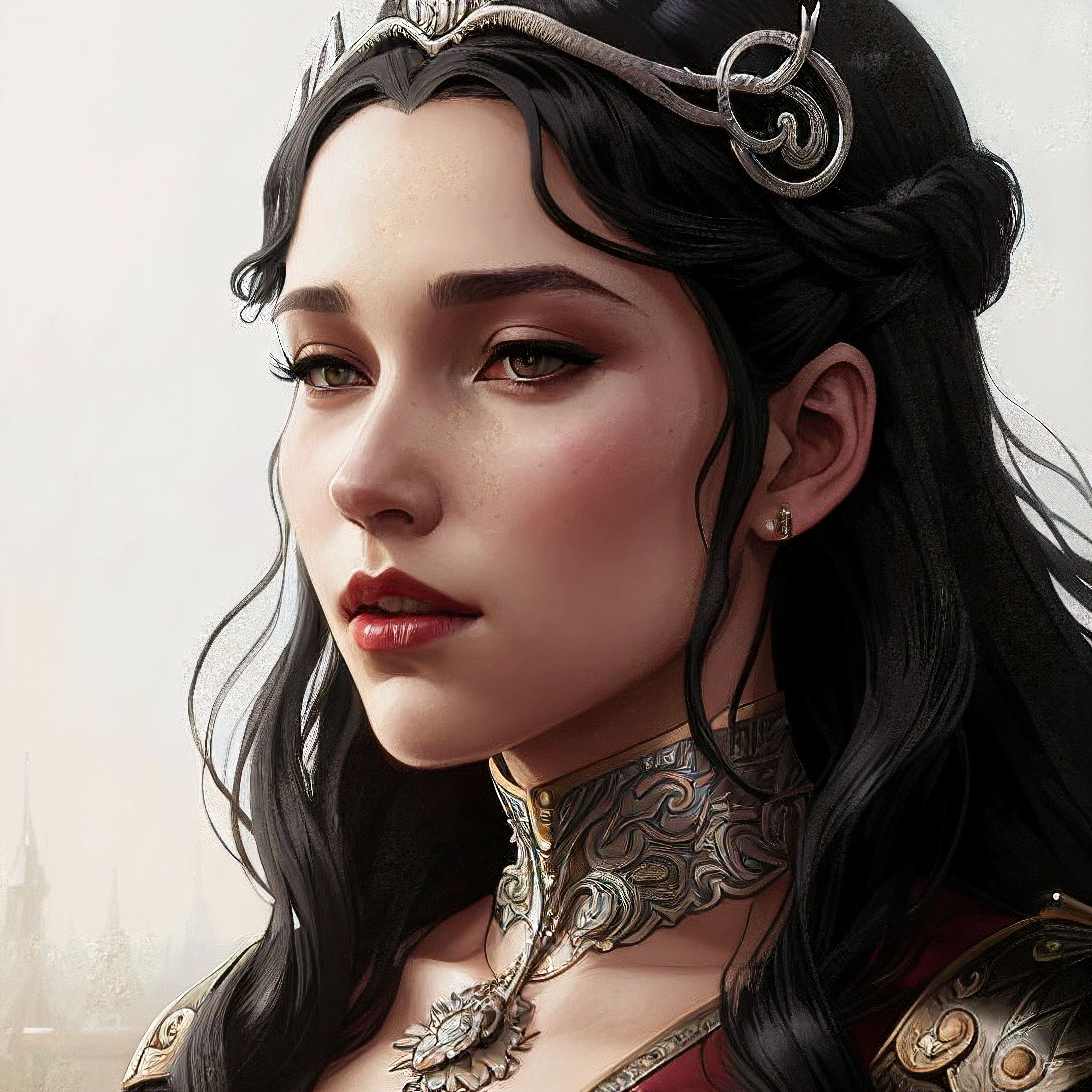 Stable Diffusion prompt: gorgeous woman, queen, black hai...