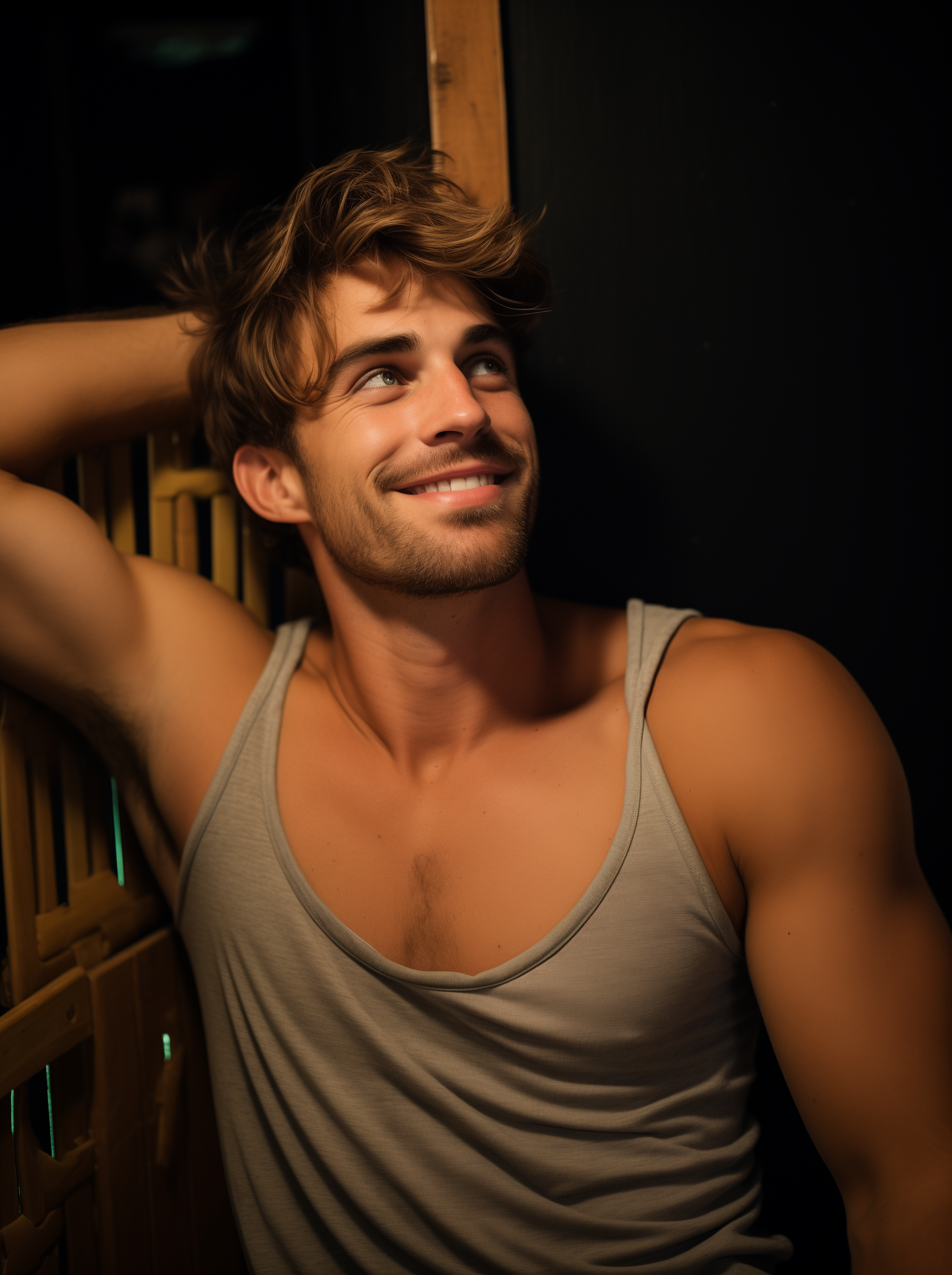 Midjourney prompt: A photo of an attractive white man with short hair... - Midjourney