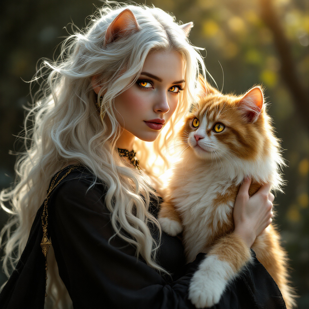 AI generated: FLUX prompt: Photographic portrait of a female white cat witch,... (FLUX - Animals & Nature)