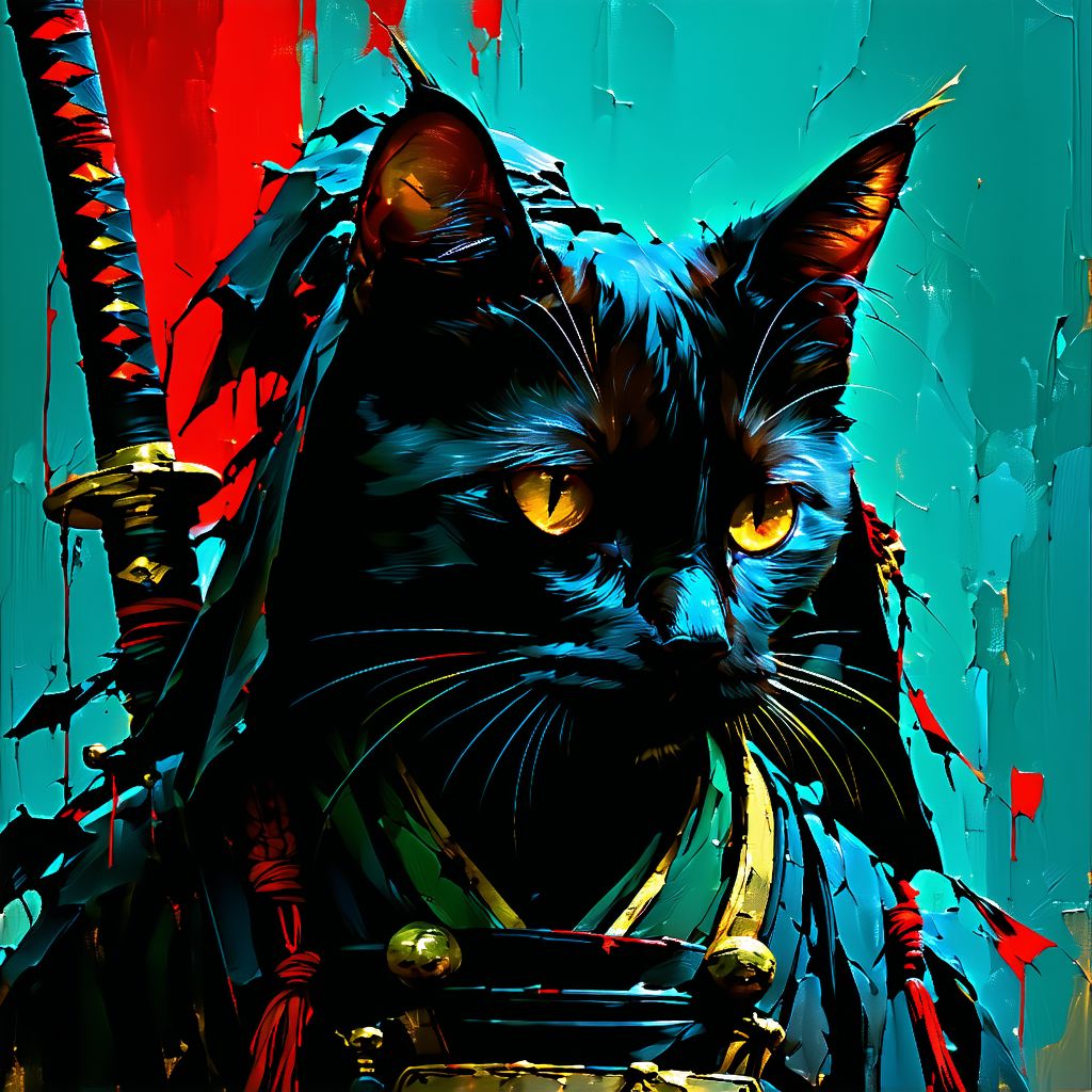 Stable Diffusion prompt: the art of black cat, in the sty...