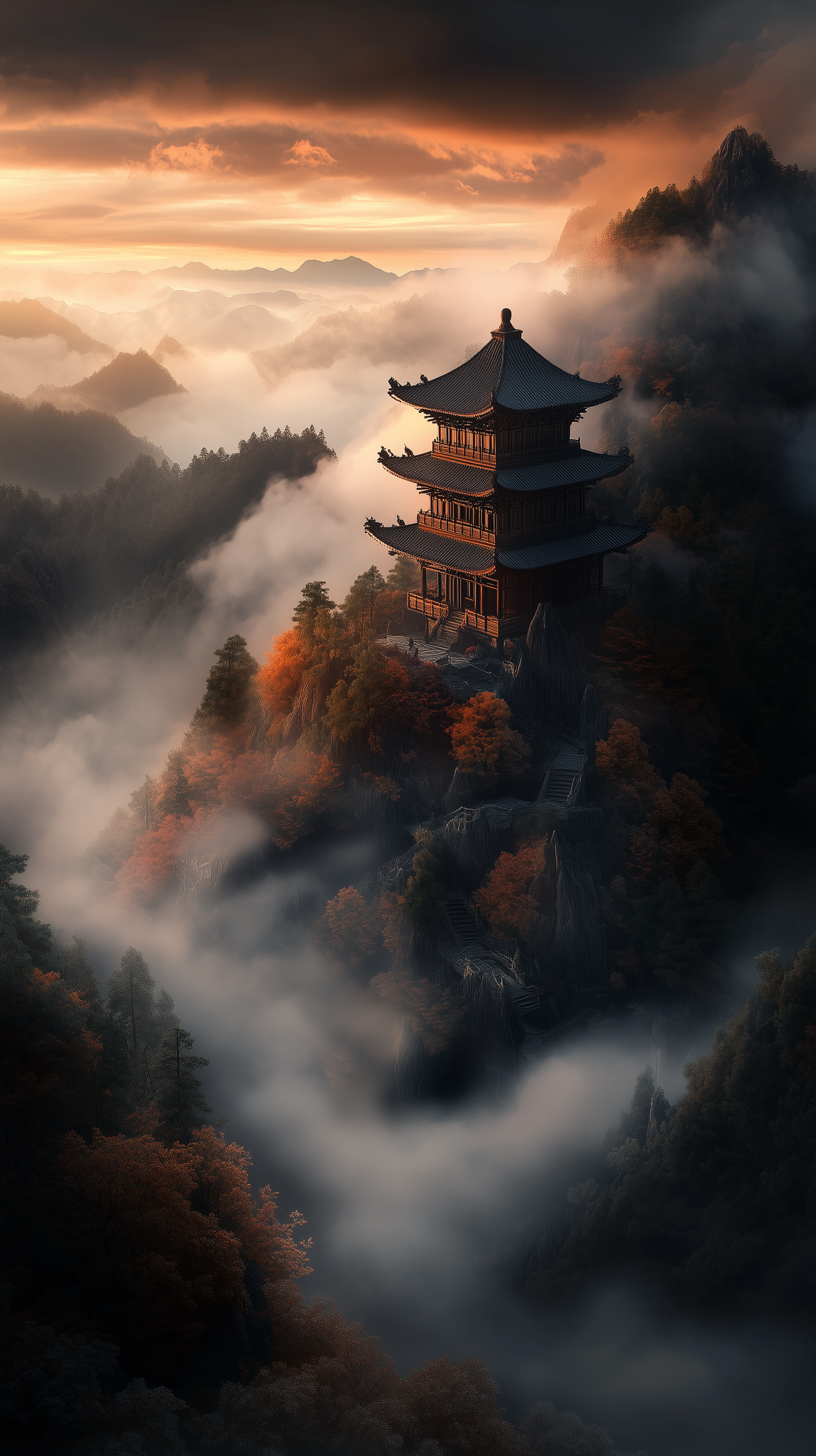 صورة مولدة بالذكاء الاصطناعي: Midjourney prompt: Fo Shan Mountain --chaos 5 --ar 9:16 (نموذج Midjourney - مناظر طبيعية)