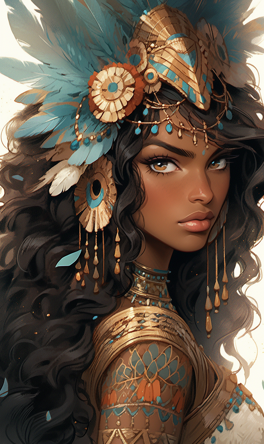 AI generated: Midjourney prompt: beauty woman wearing an exotic feather and flower ... (Midjourney - Anime)