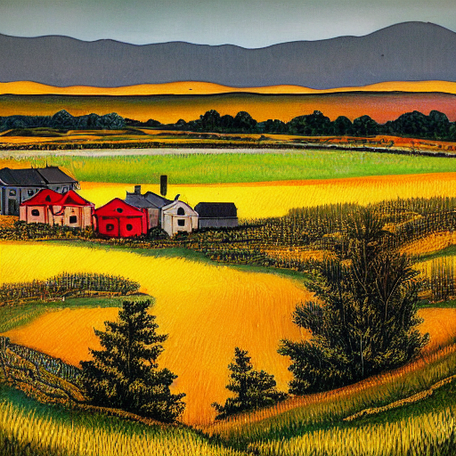 Stable Diffusion prompt: The landscape is mountainous, w...