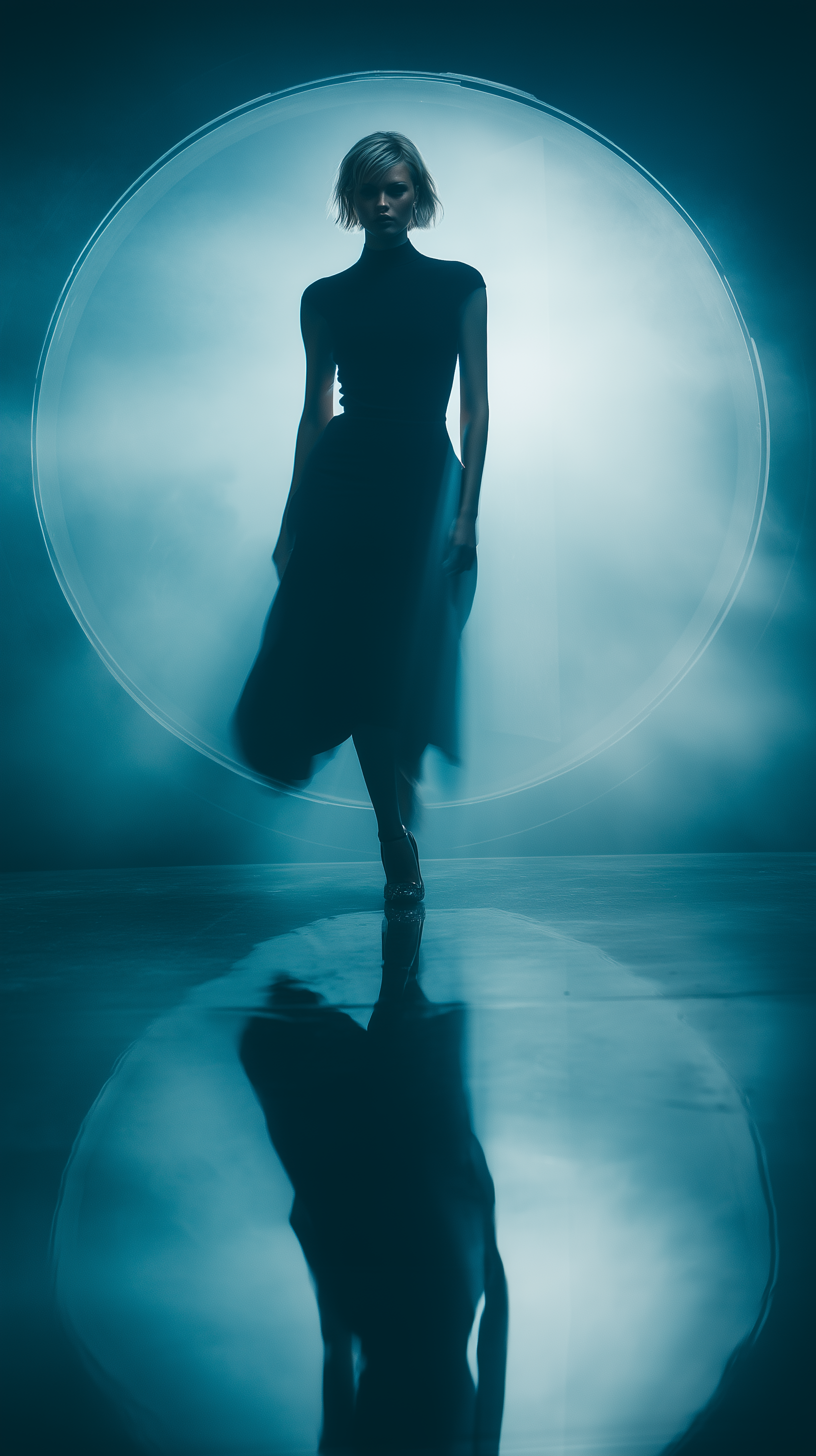 AI generated: Midjourney prompt: cinematic fashion shoot, runway look in a deep fog... (Midjourney - Fashion)
