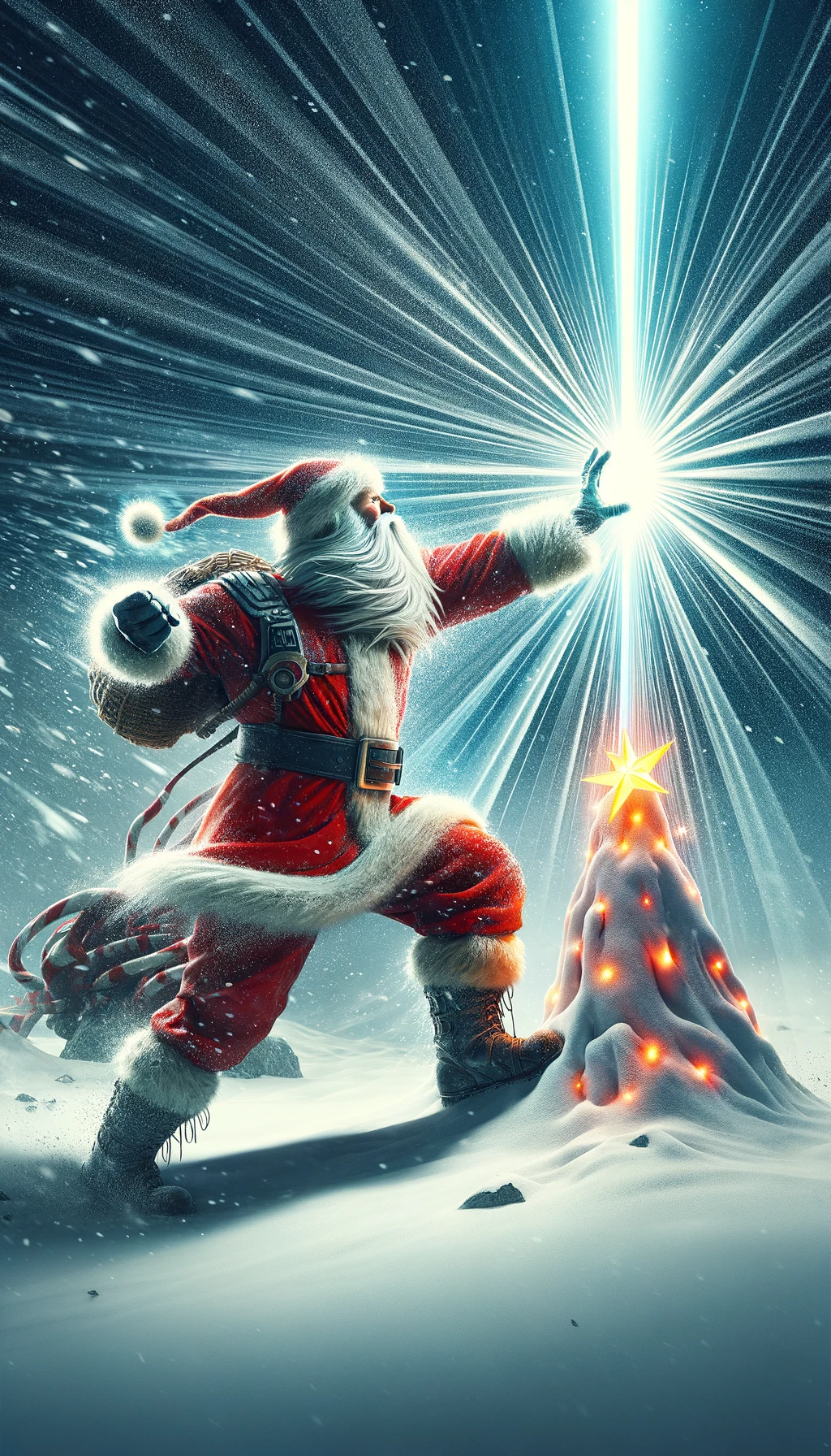 صورة مولدة بالذكاء الاصطناعي: DALL·E prompt: Visualize Santa Claus in a more epic and combat-re... (نموذج DALL·E - فن مفاهيمي)