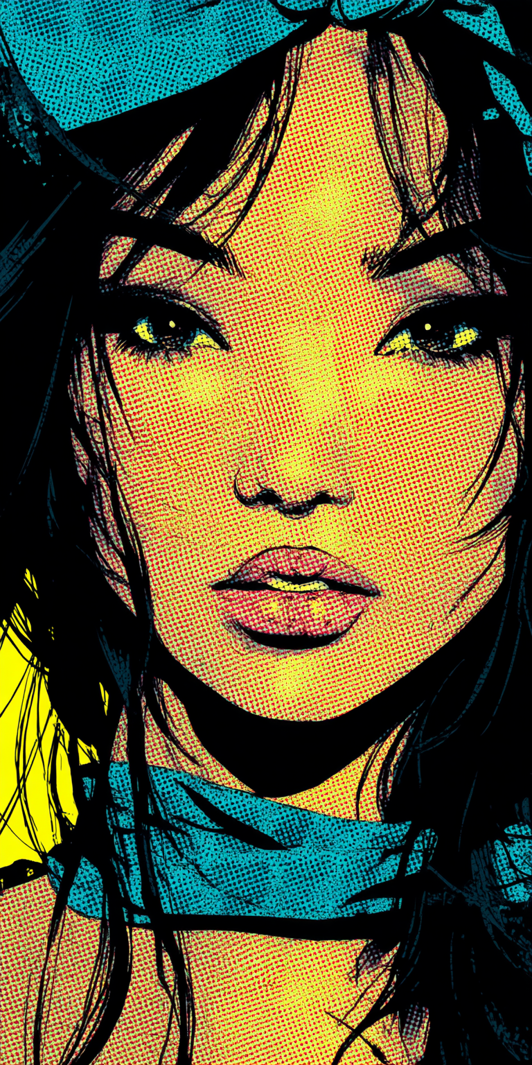 صورة مولدة بالذكاء الاصطناعي: Midjourney prompt: woman's face, in the style of pop art --chaos 75 -... (نموذج Midjourney - صور شخصية)