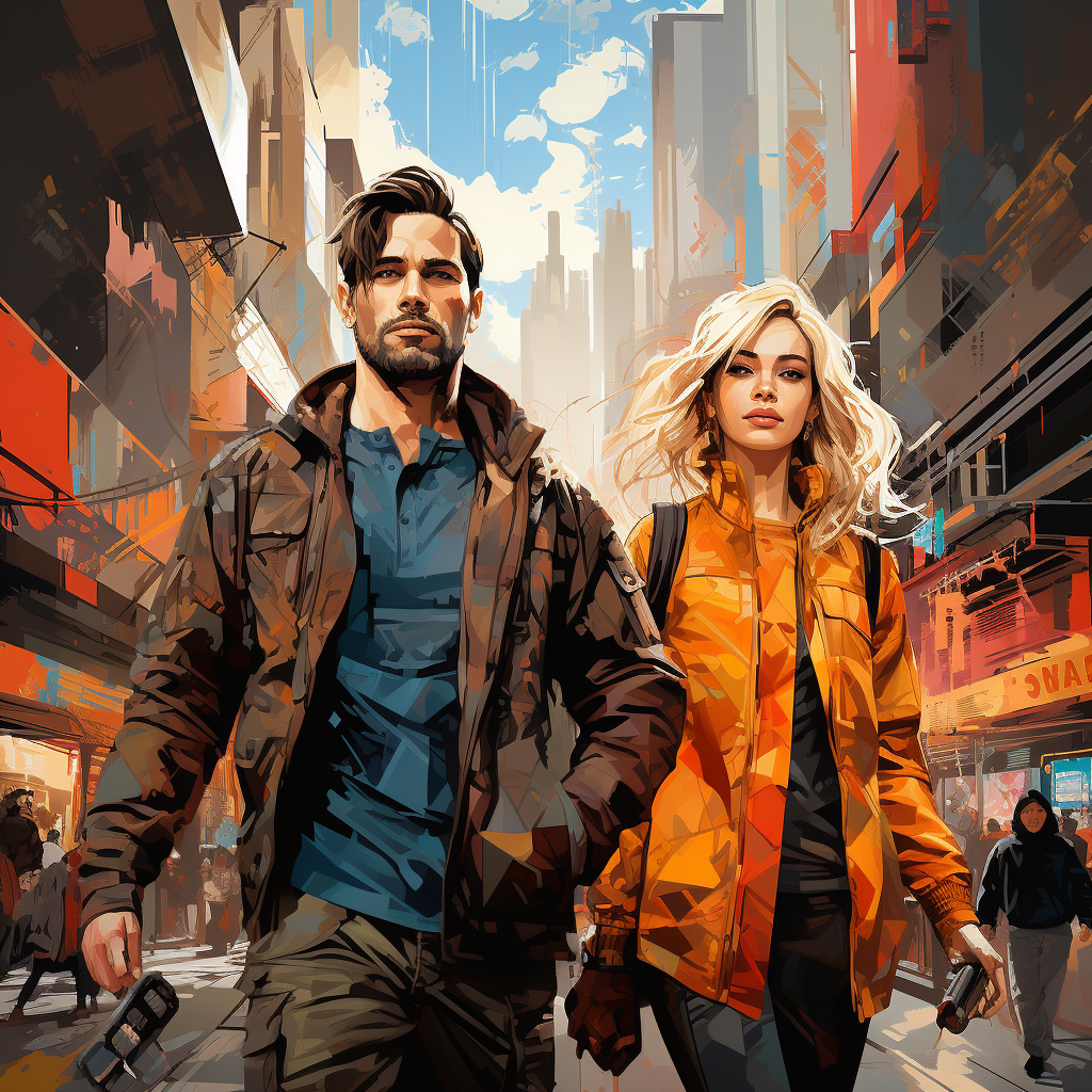 صورة مولدة بالذكاء الاصطناعي: Midjourney prompt: friends walking in a big city, cyberpunk poster, i... (نموذج Midjourney - فن مفاهيمي)