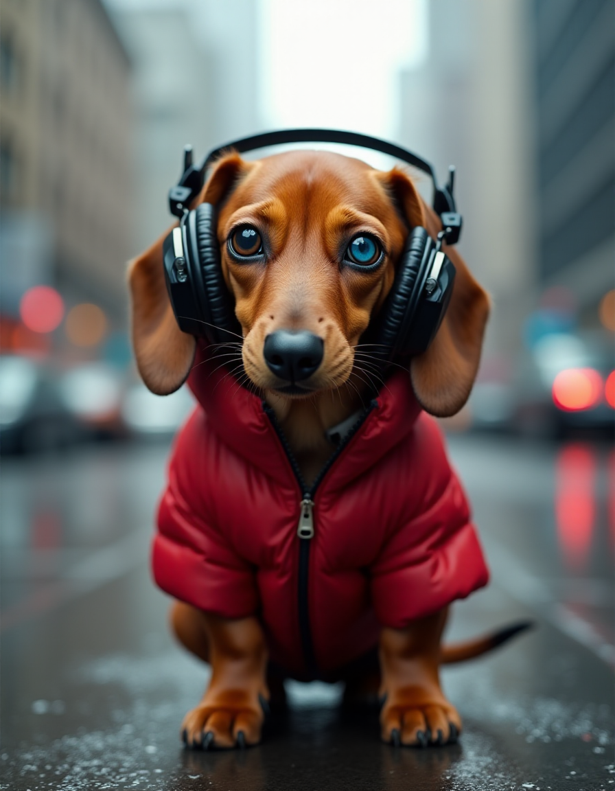 صورة مولدة بالذكاء الاصطناعي: FLUX prompt: dachshund dog, red, one eye blue, the other brown,... (نموذج FLUX - تصوير فوتوغرافي)