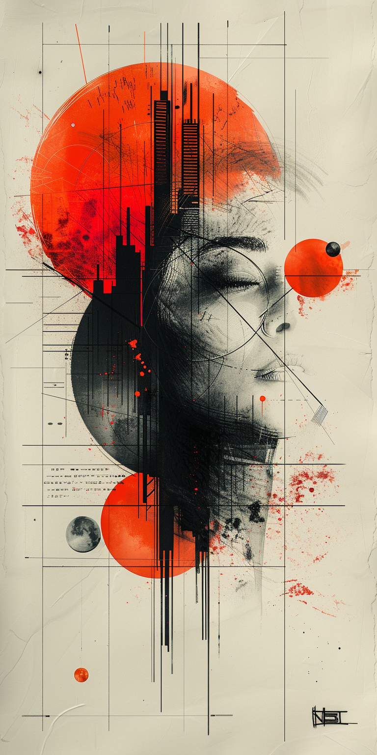 AI generated: Midjourney prompt: A collage of various abstract shapes and lines, wi... (Midjourney - Concept Art)