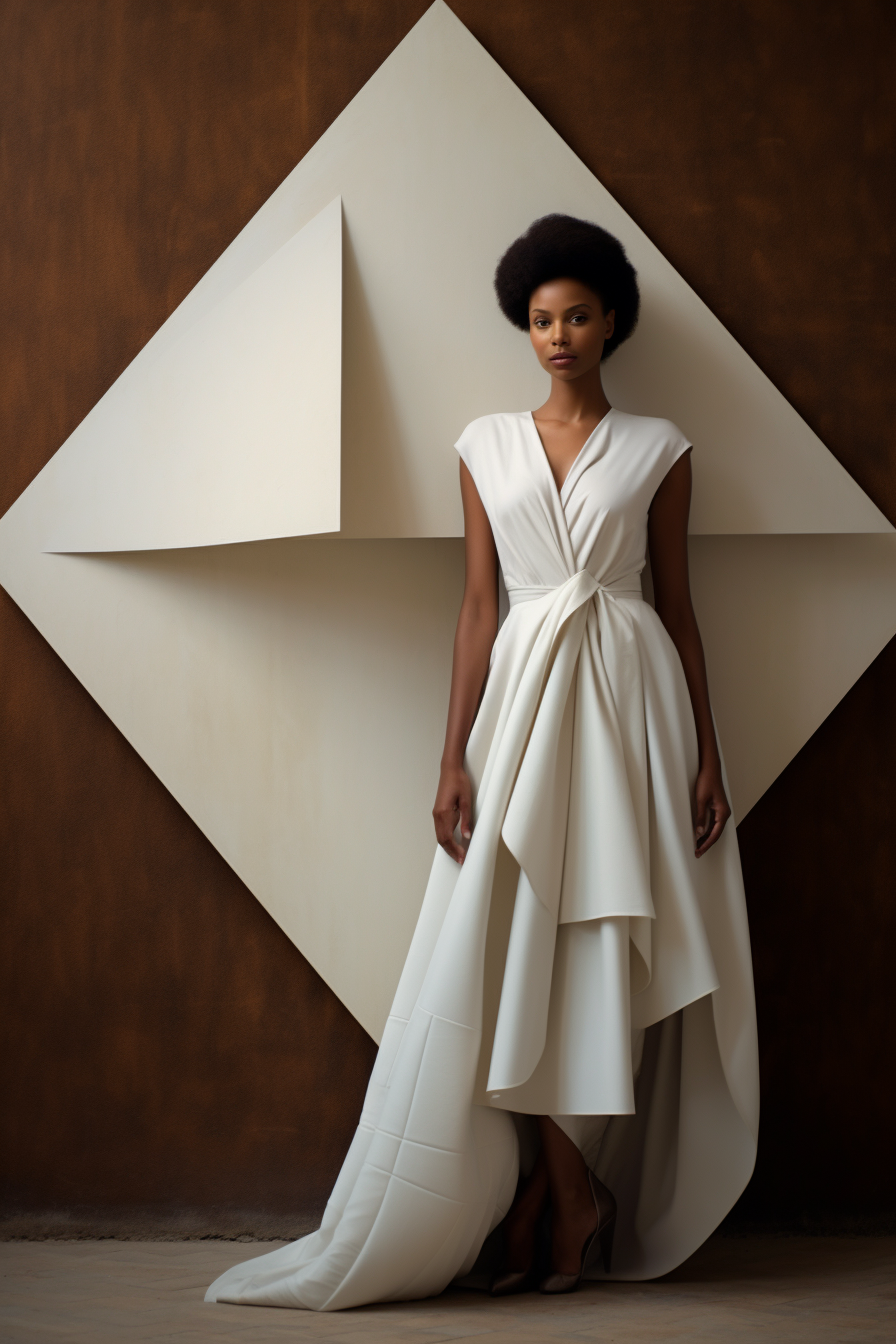 AI generated: Midjourney prompt: the black woman in white dress posing for a photo,... (Midjourney - Fashion)