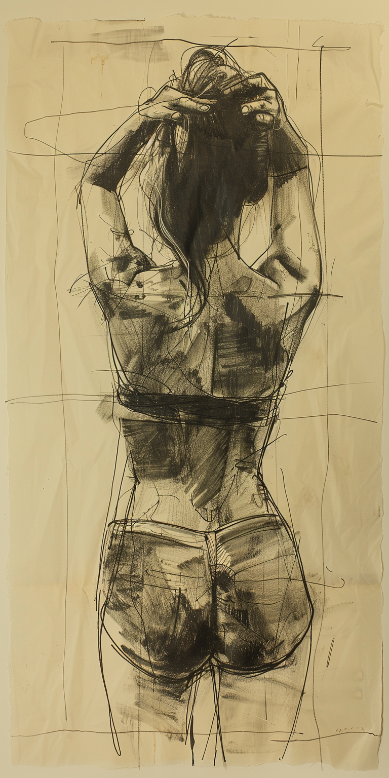 AI generated: Midjourney prompt: Rough charcoal sketch on old paper, beautiful fema... (Midjourney - Portraits)