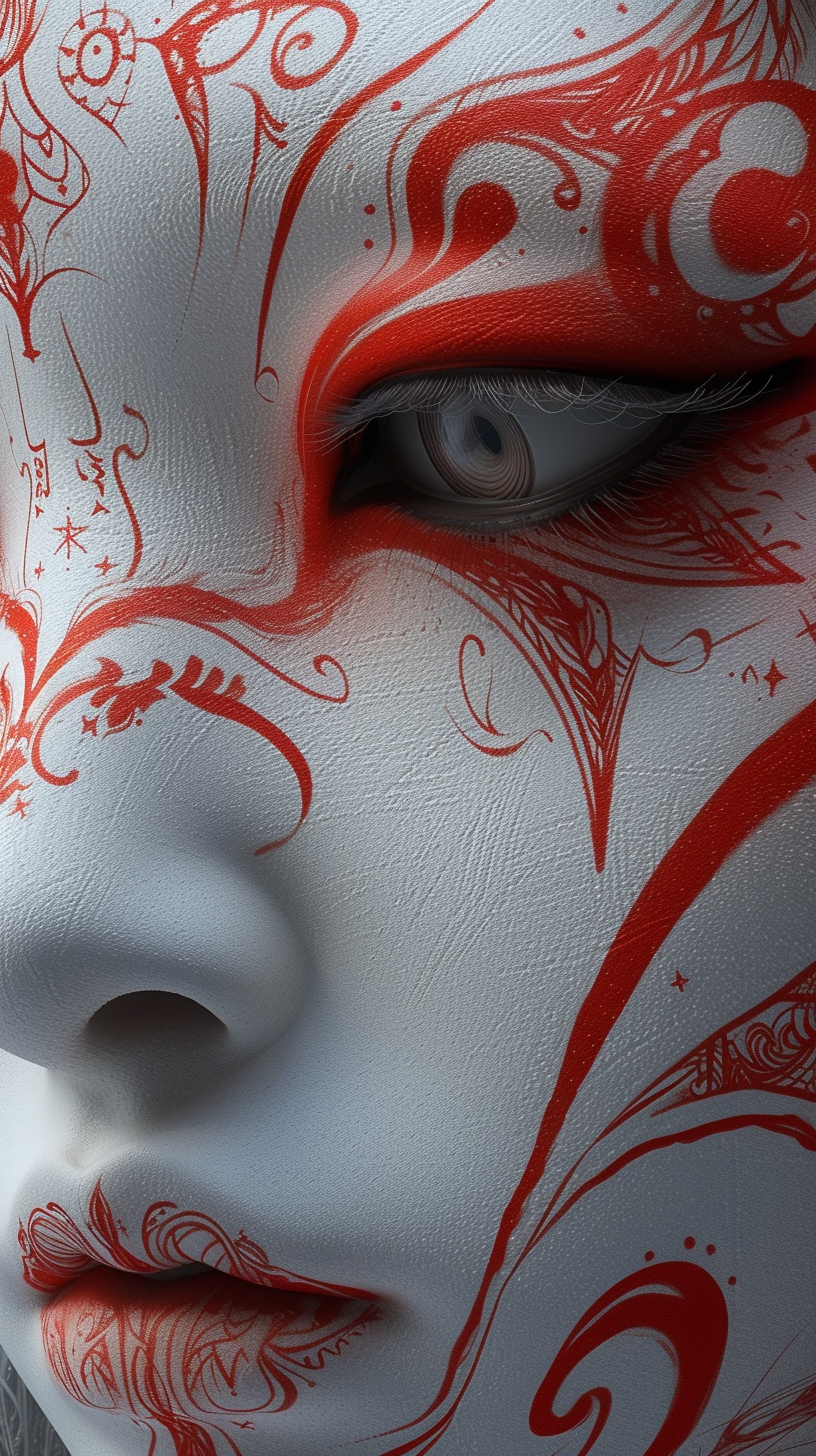 AI generated: Midjourney prompt: red and white face paint by wysi, in the style of ... (Midjourney - Concept Art)