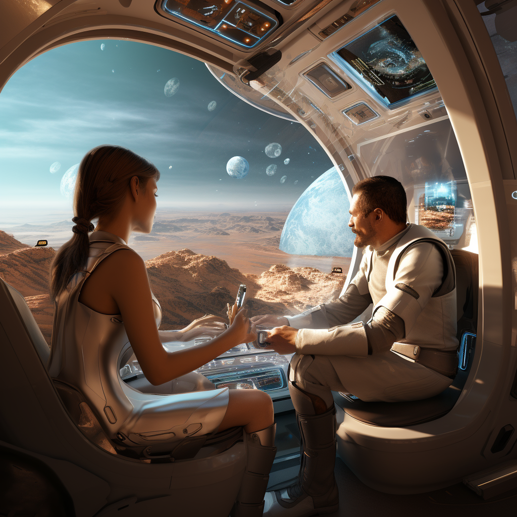 AI generated: Midjourney prompt: general view of the interior of a spaceship with s... (Midjourney - Concept Art)
