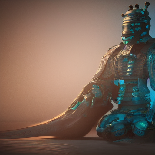 Stable Diffusion prompt: samurai loneliness, bioluminisce...