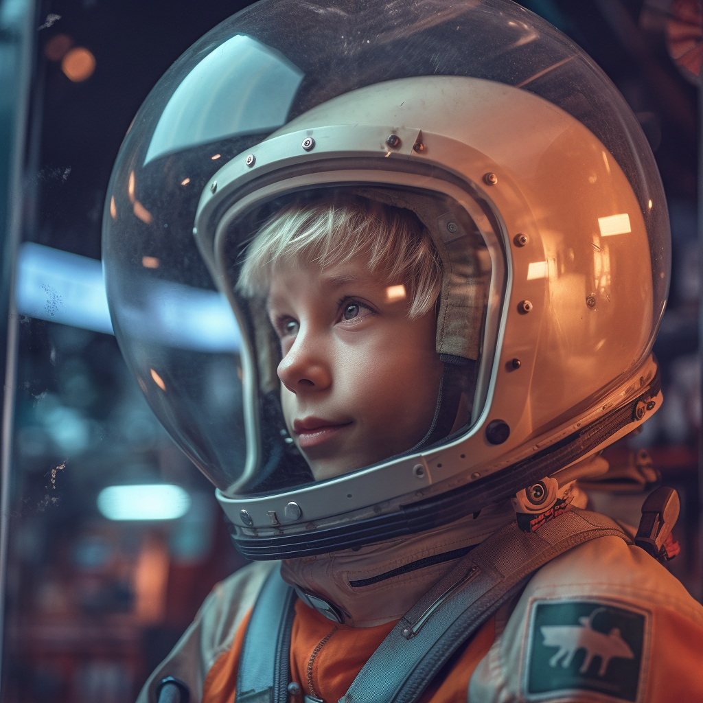 صورة مولدة بالذكاء الاصطناعي: Young Blonde Boy In Space (نموذج Midjourney - تصوير فوتوغرافي)