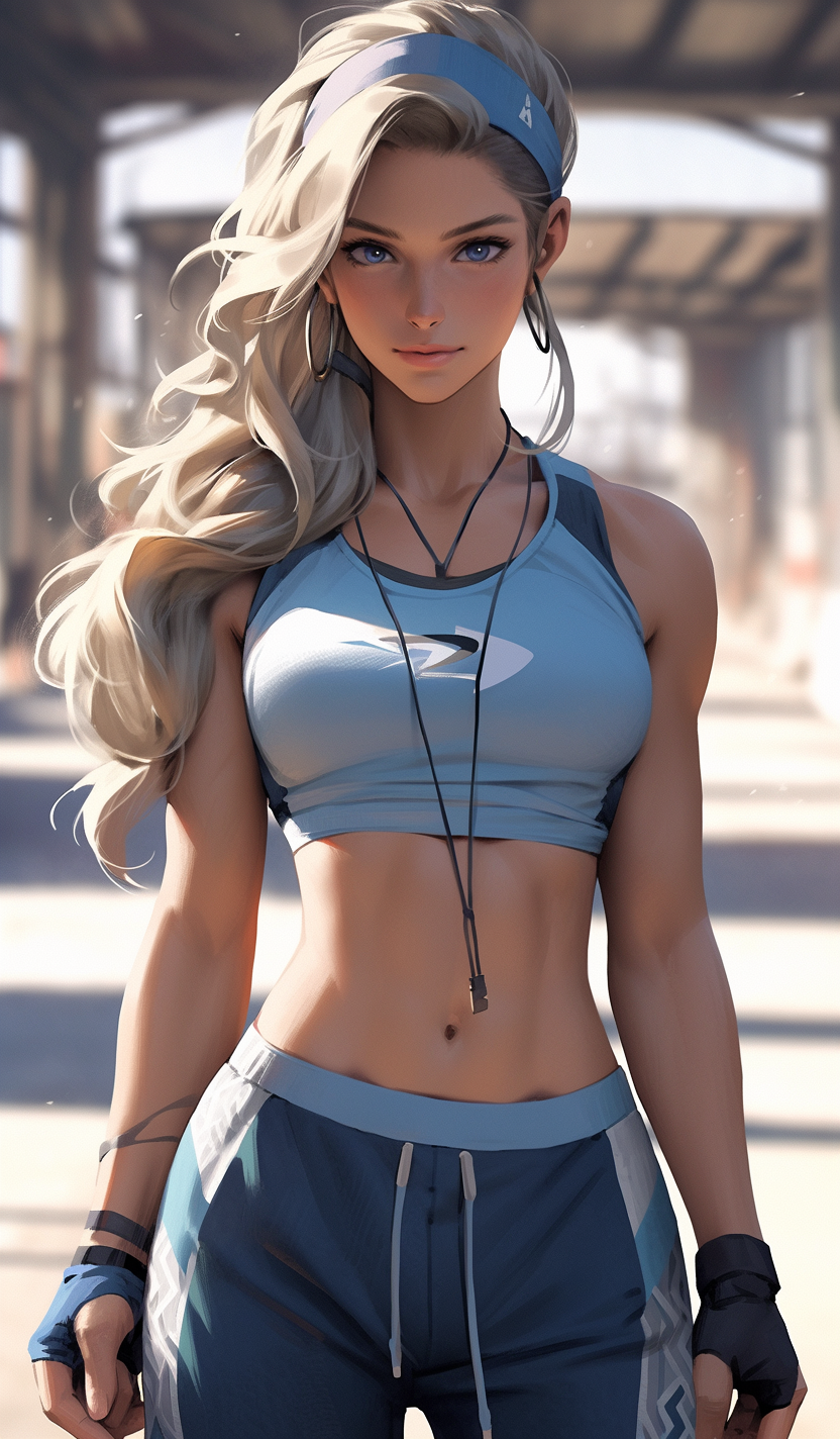 AI generated: Midjourney prompt: a beautiful fitness girl stands and shows her perf (Midjourney - Anime)
