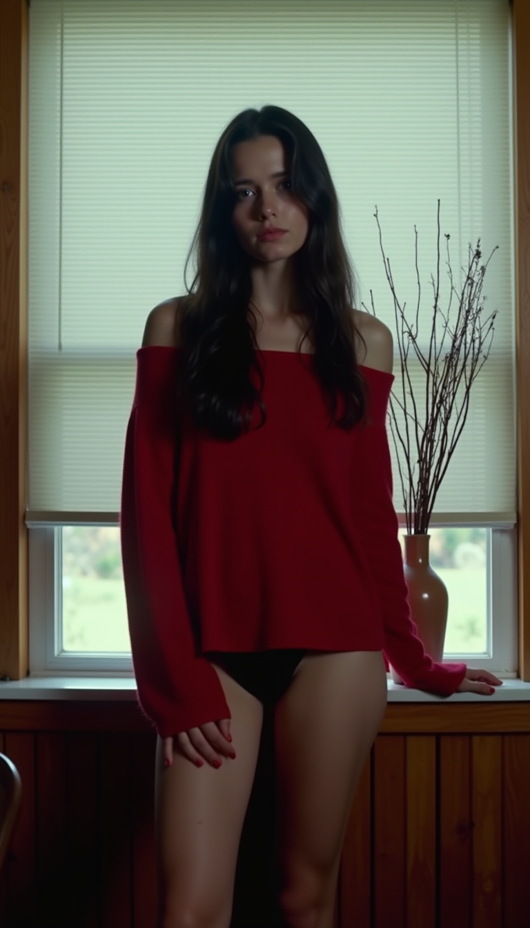 صورة مولدة بالذكاء الاصطناعي: FLUX prompt: A young woman with long dark hair and a serious ex... (نموذج FLUX - تصوير فوتوغرافي)
