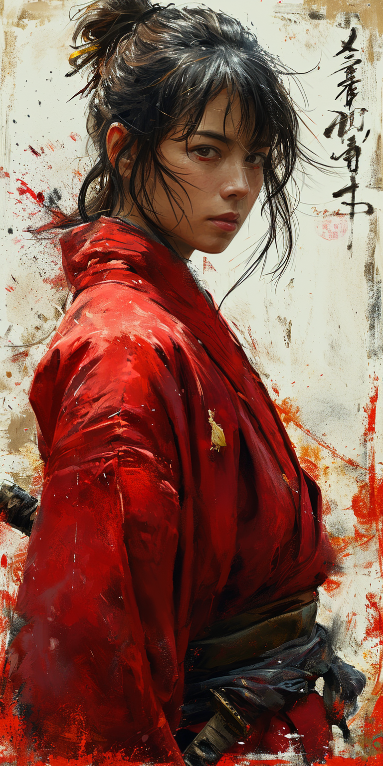 Midjourney prompt: anime action movie poster, Himura Kenshin, in the ... - Midjourney