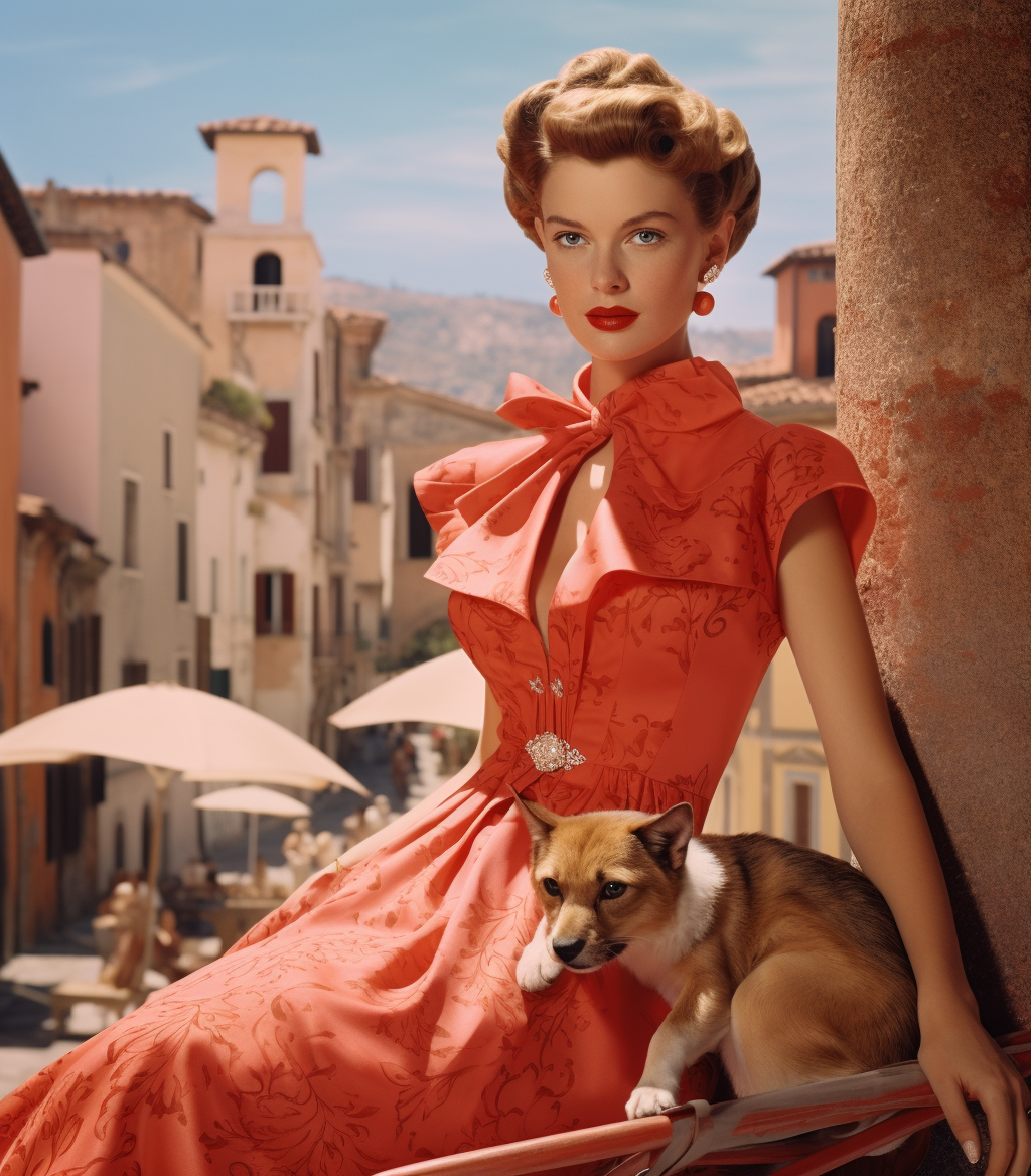 Midjourney prompt: the rich and pretty w and red dress from holly hoc... - Midjourney