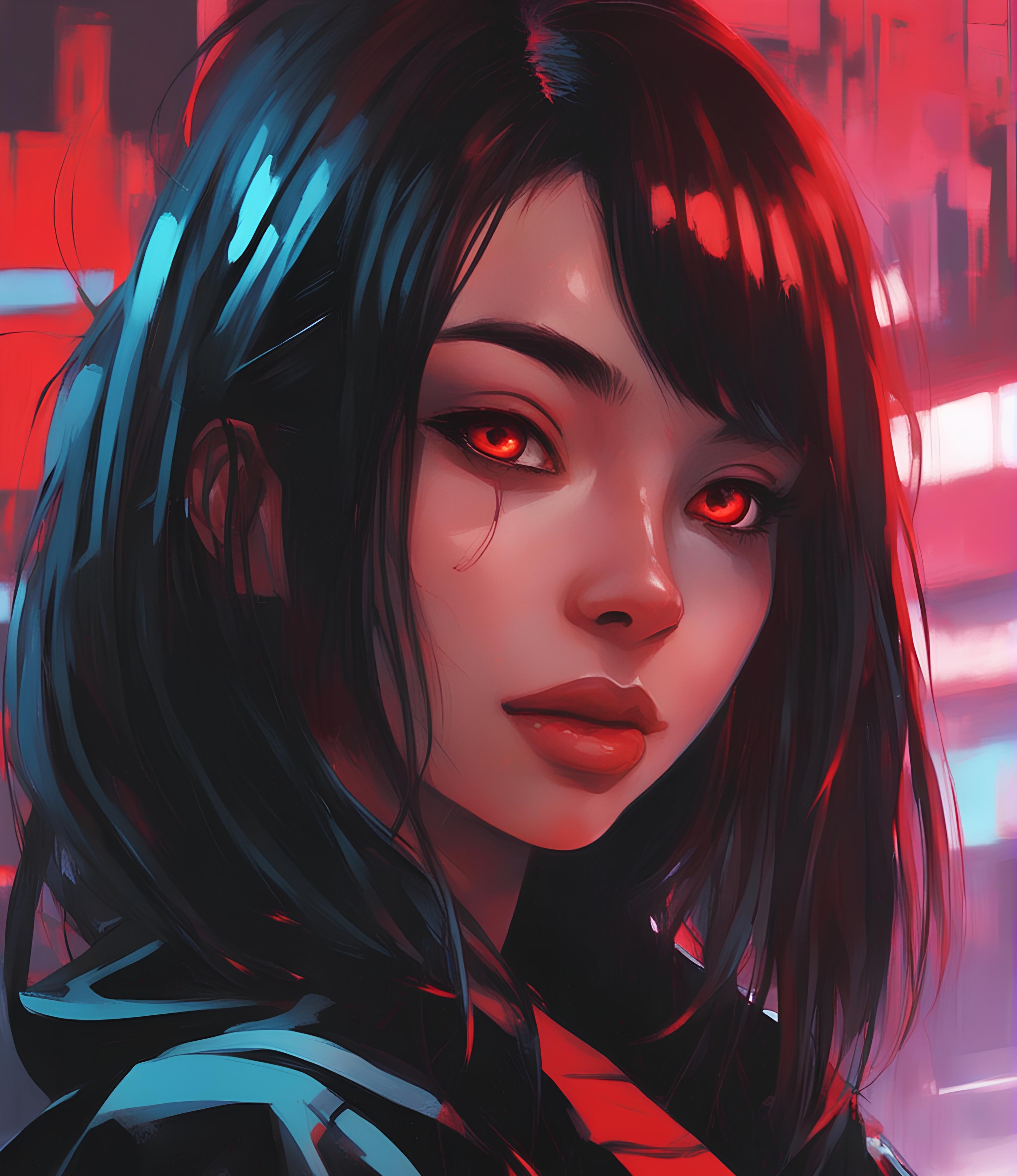 DreamShaper prompt: a close up of a person with long hair, cyberpunk a... - DreamShaper