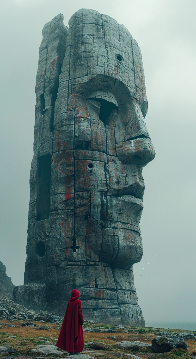 AI generated: Red wonan and great Statue (Midjourney - Concept Art)