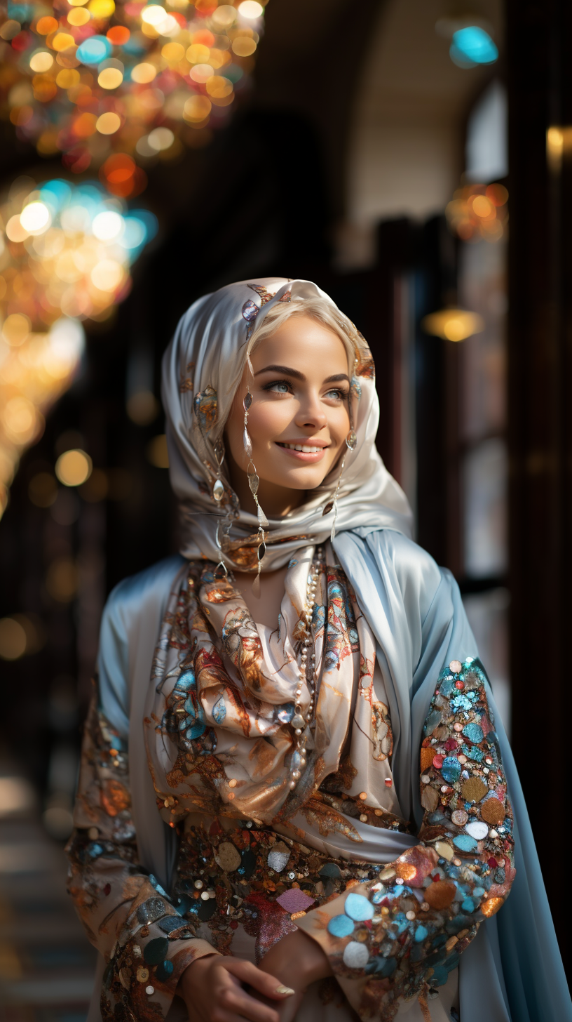 Midjourney prompt: commercial photoportrait hijabi insragram model, c... - Midjourney