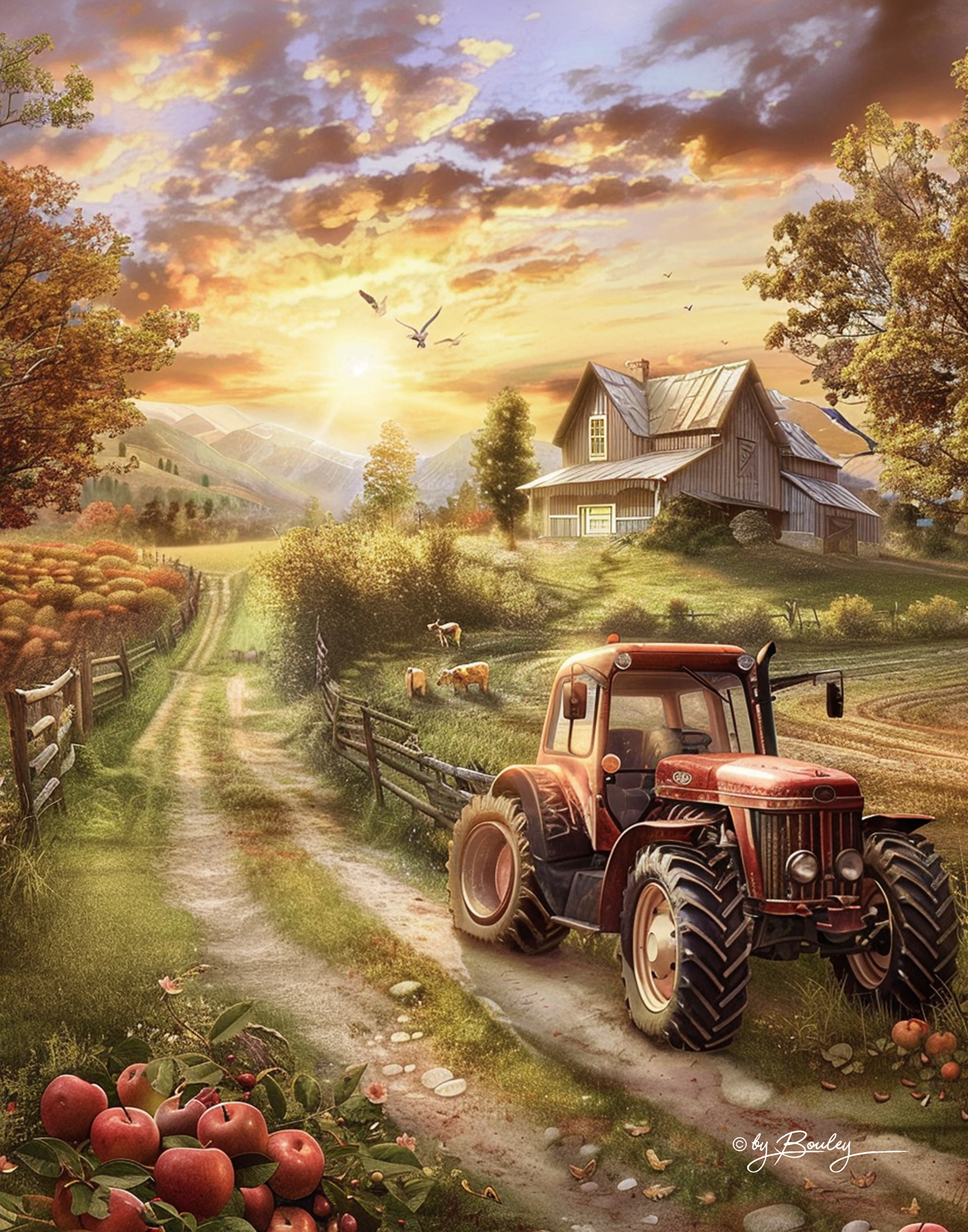 AI generated: Midjourney prompt: Nostalgic sunset in the countryside with a picture... (Midjourney - Photography)