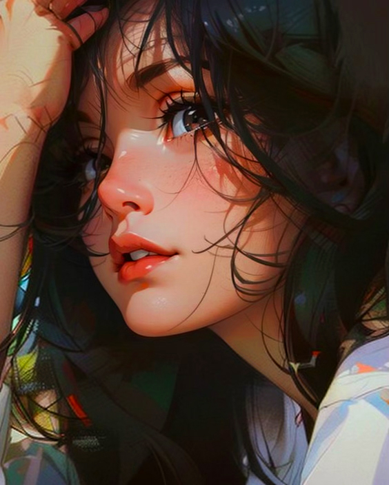 Stable Diffusion prompt: Close-up photo of a worried girl, with messy hair,... - Stable Diffusion