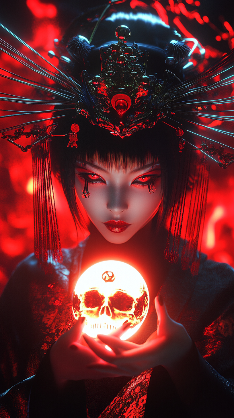 AI generated: Goth Cyberpunk Geisha (Midjourney - Anime)