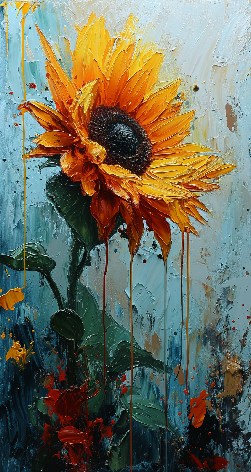 Midjourney prompt: a psychedelic surrealist painting of a sunflower, ... - Midjourney