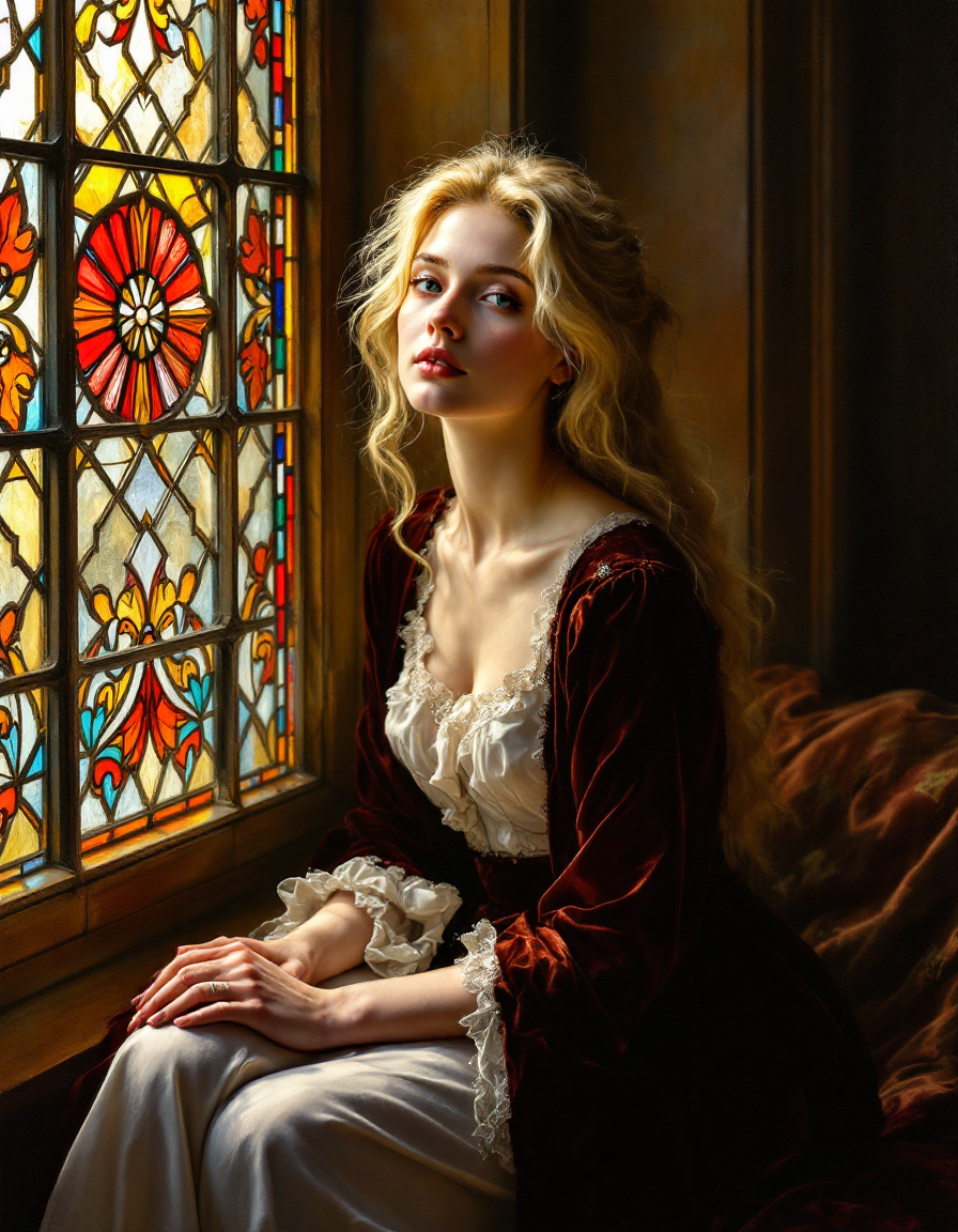 AI generated: FLUX prompt: A masterpiece oil painting of a beautiful blonde w... (FLUX - Portraits)