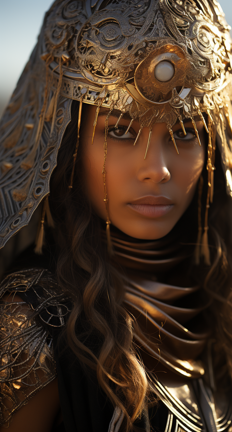 صورة مولدة بالذكاء الاصطناعي: Midjourney prompt: burning man desert woman stands in desert standing... (نموذج Midjourney - تصوير فوتوغرافي)