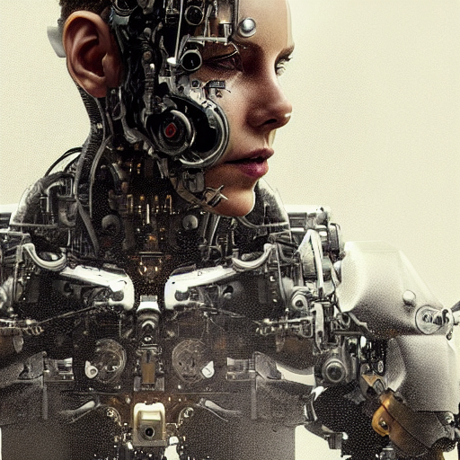 Stable Diffusion prompt: sci fi human face half cyborg w...