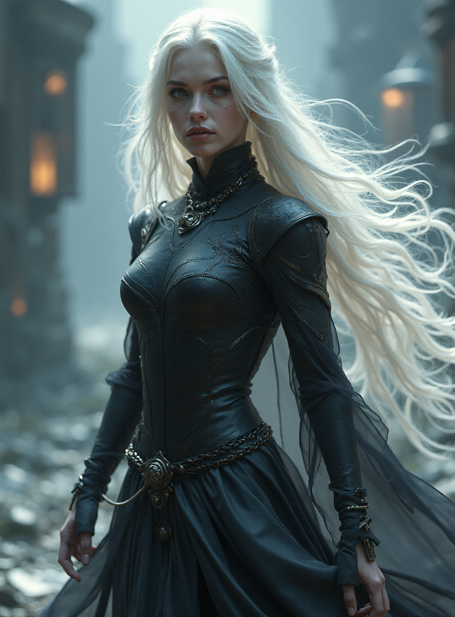FLUX prompt: The girl is a light shadow magician, magical whirl... - FLUX