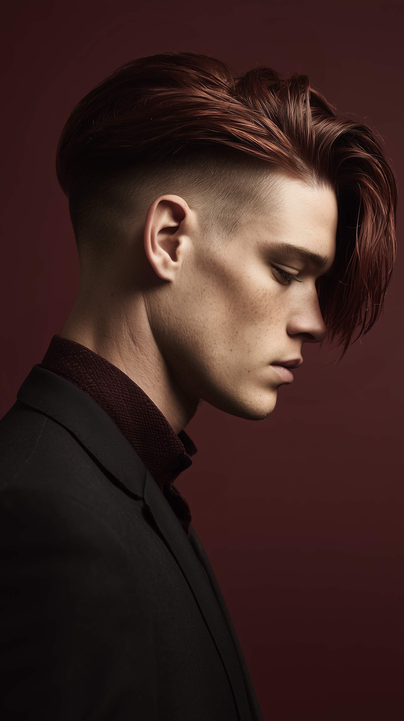 AI generated: Midjourney prompt: hair photography, side view of a man, slicked-back... (Midjourney - Portraits)