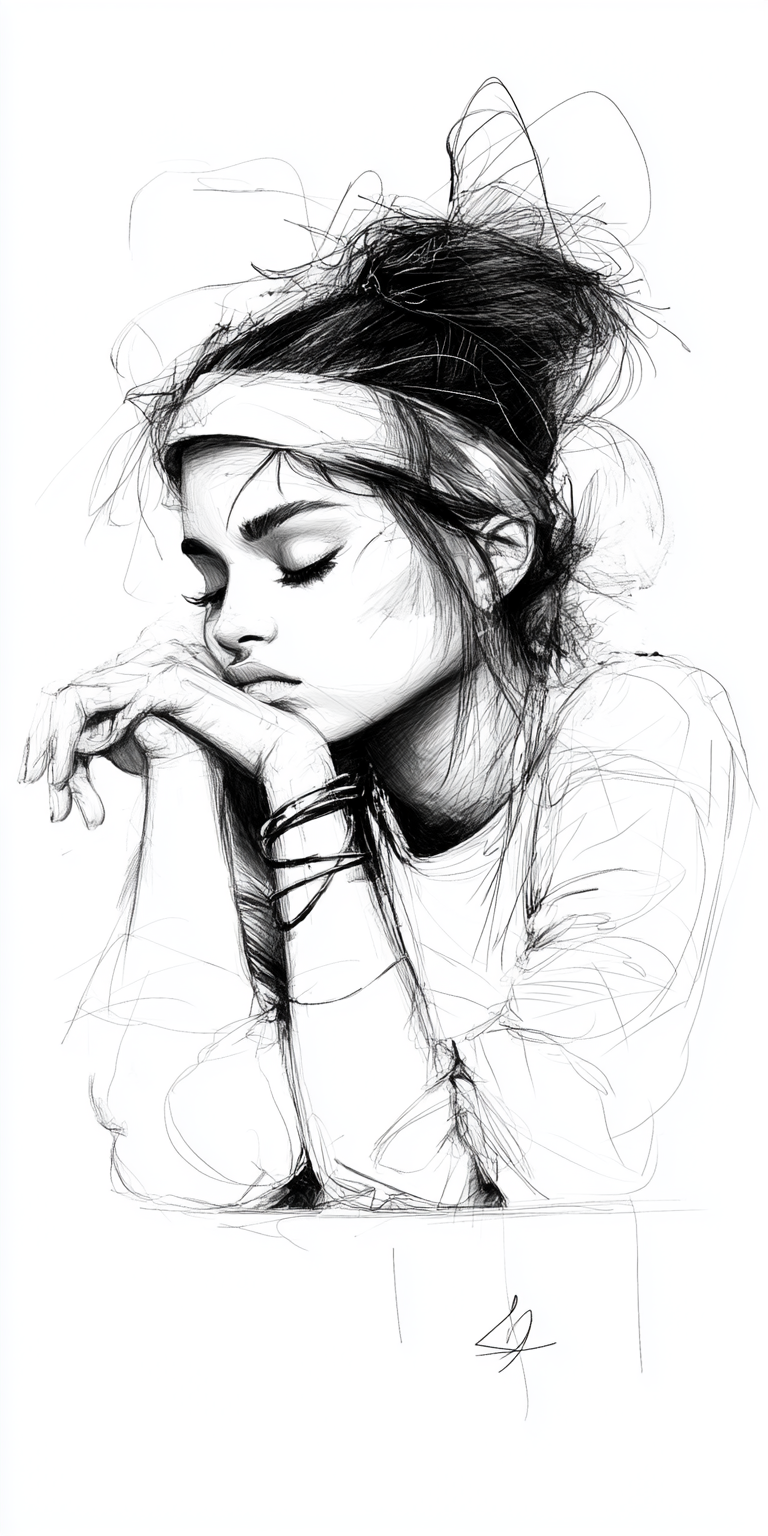 AI generated: Midjourney prompt: minimalist, very basic, simplified continuous line... (Midjourney - Portraits)