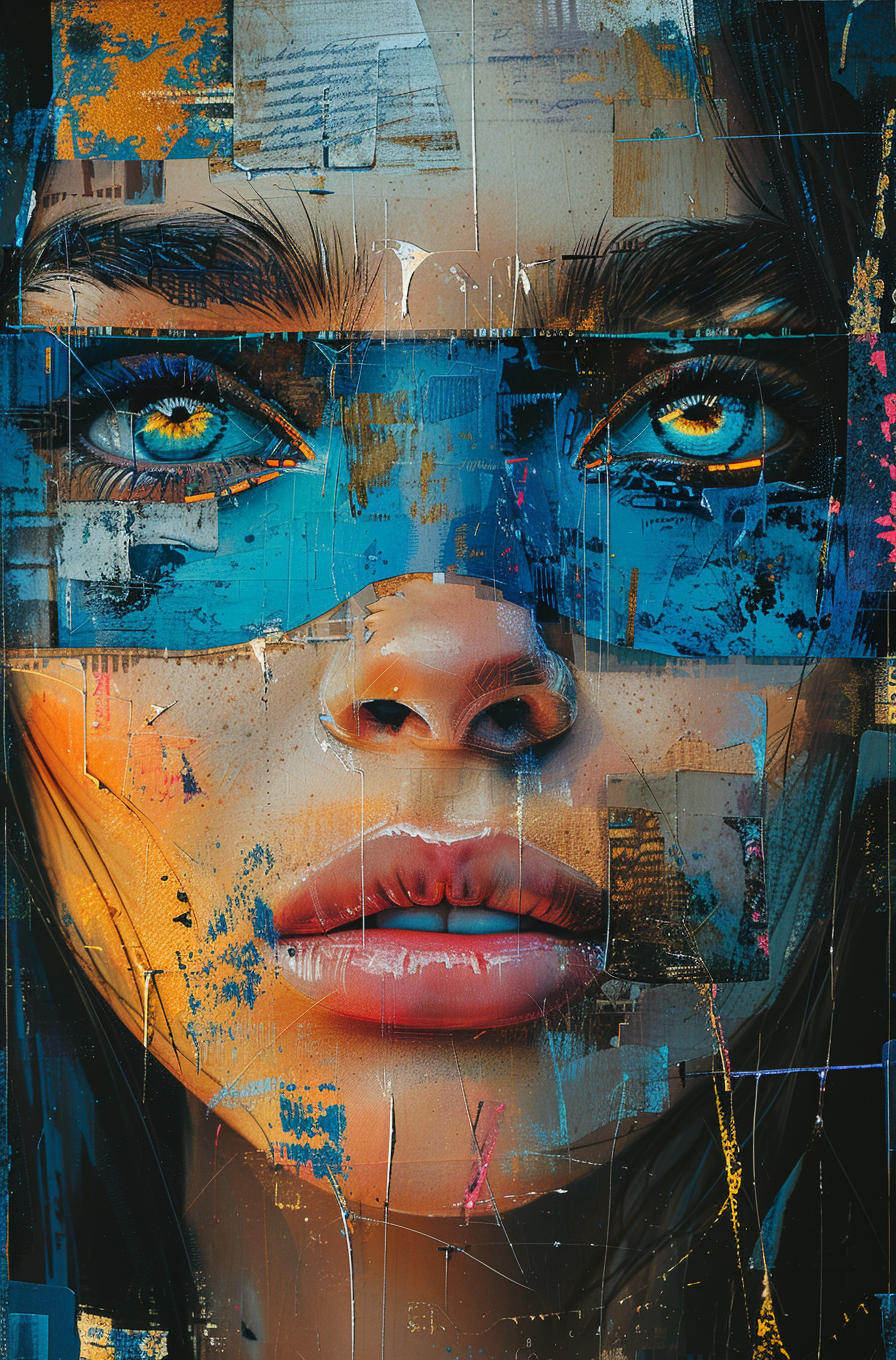 Midjourney prompt: print collage of a woman's face, in the style of j... - Midjourney