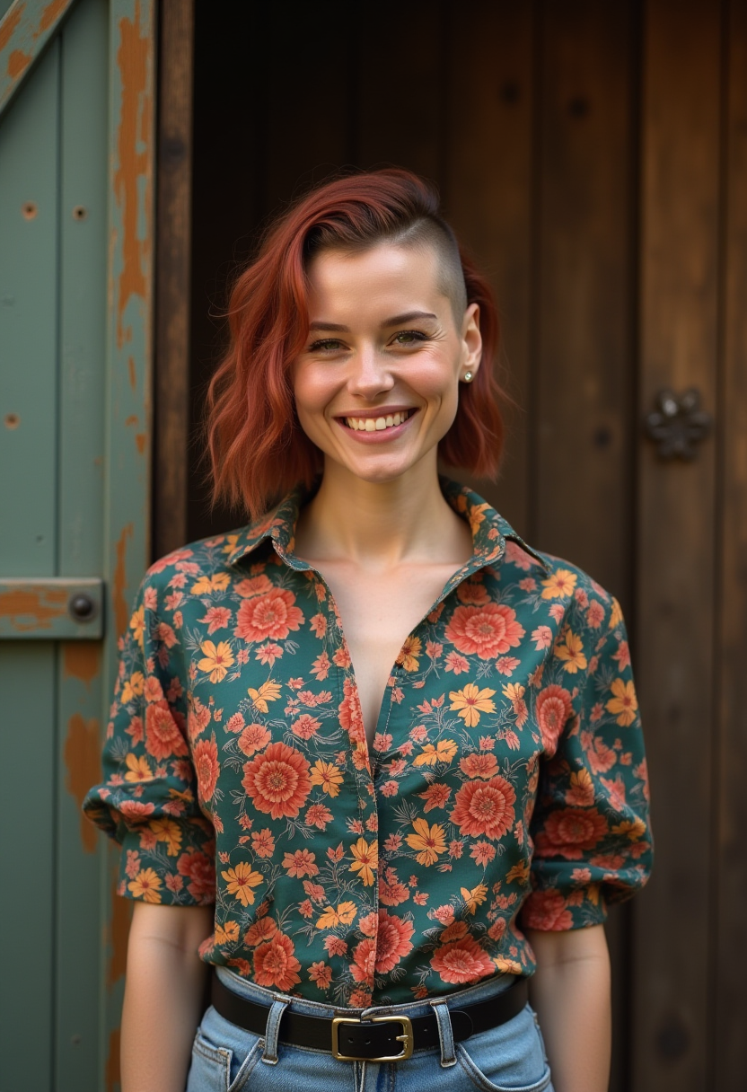 FLUX prompt: cinematic photo woman with shaved sides hair, aubu... - FLUX