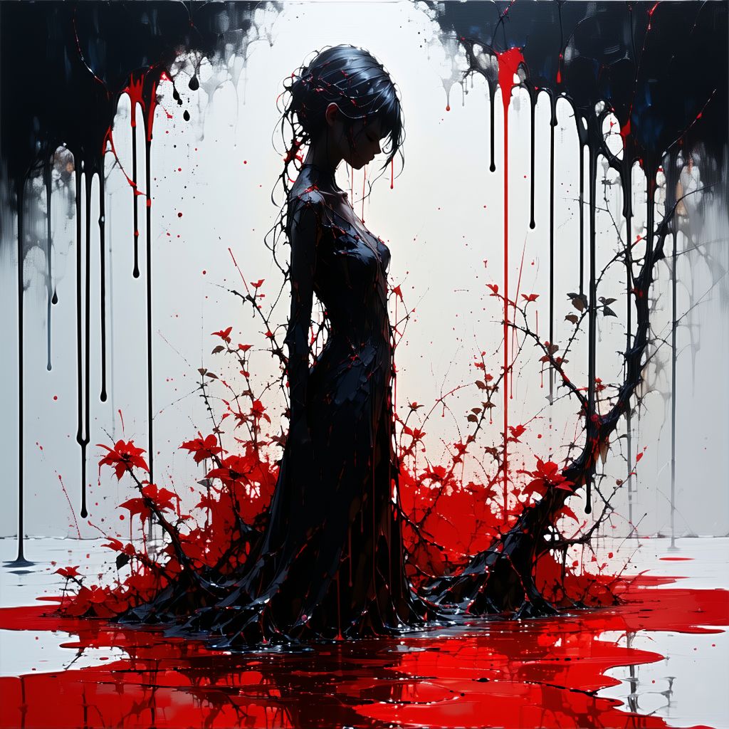 Stable Diffusion prompt: Girl in high-cut dress, black veins, dripping oil,... - Stable Diffusion