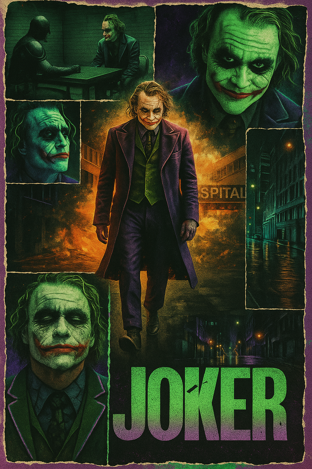 AI generated: ChatGPT Image prompt: A retro vintage collage design of Heath Ledger as ... (ChatGPT Image - Fashion)