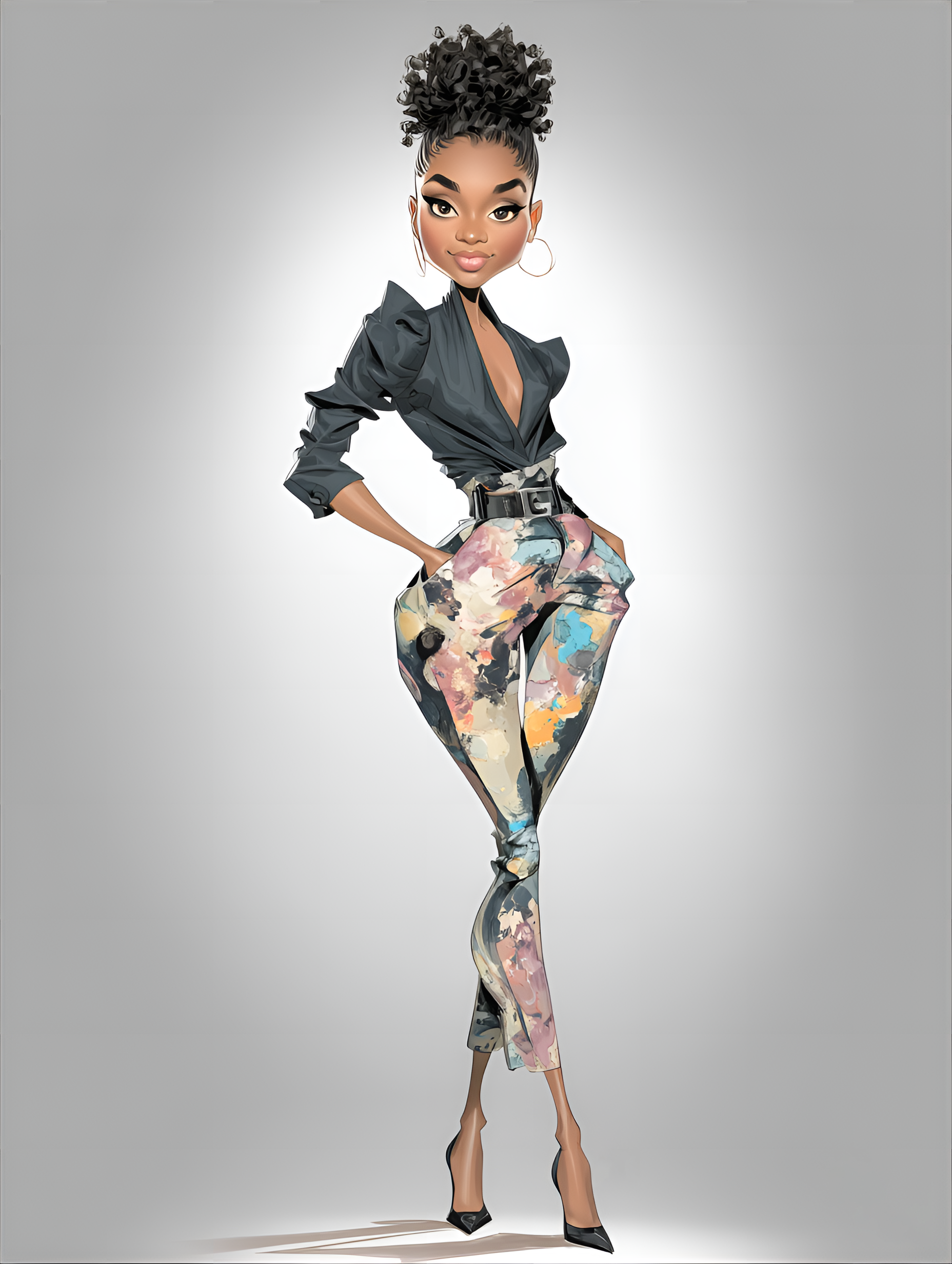 Midjourney prompt: funny caricature, fashion-forward tall woman caric... - Midjourney