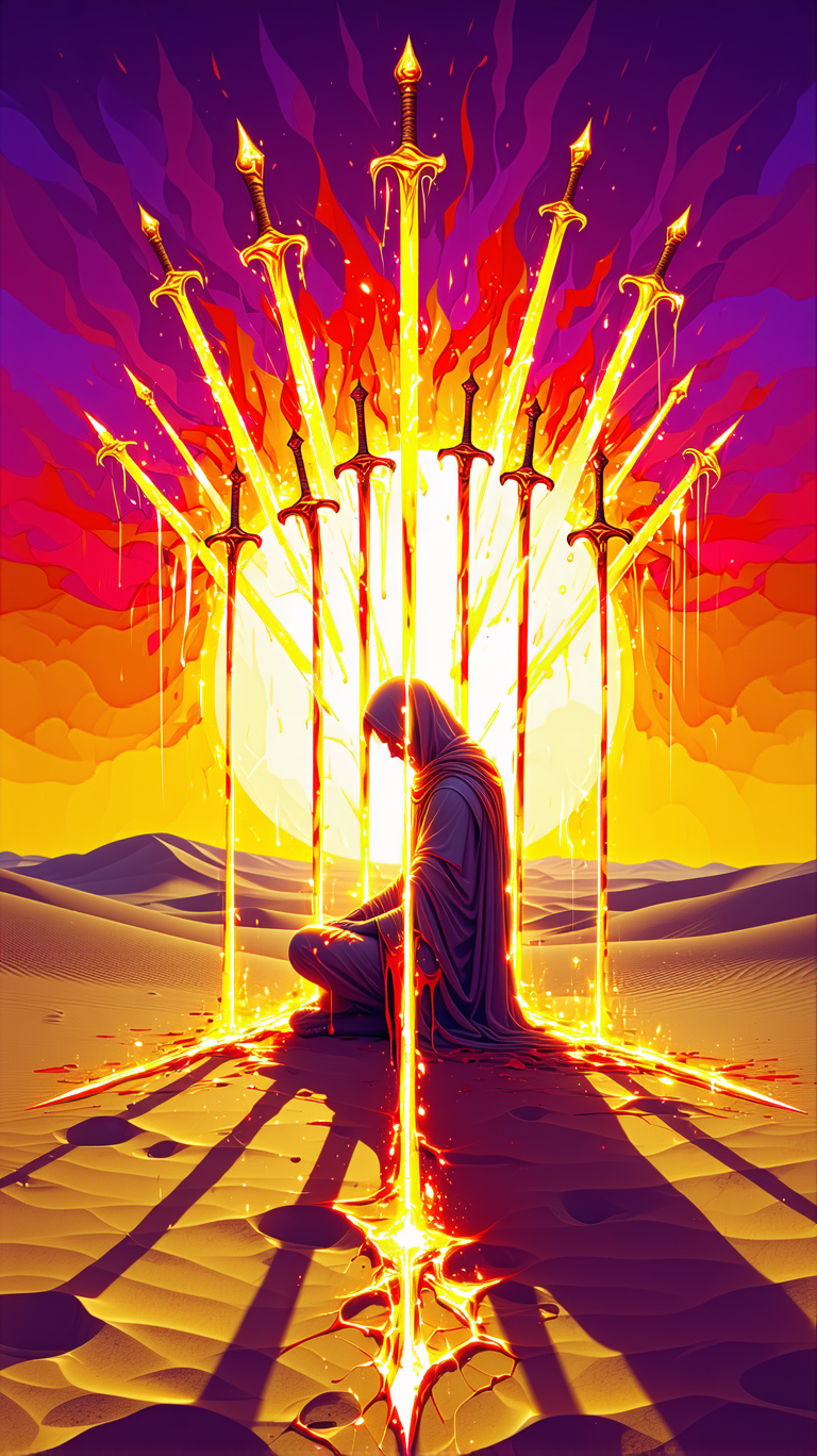 صورة مولدة بالذكاء الاصطناعي: Stable Diffusion prompt: 10. Ten of Swords – Death and Rebirth A luminou... (نموذج Stable Diffusion - مناظر طبيعية)