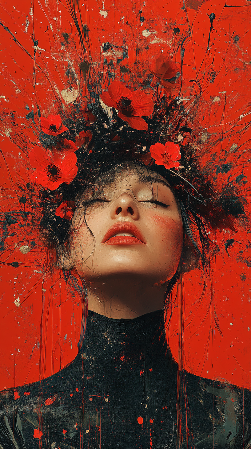 AI generated: Red flowers (Midjourney - Portraits)
