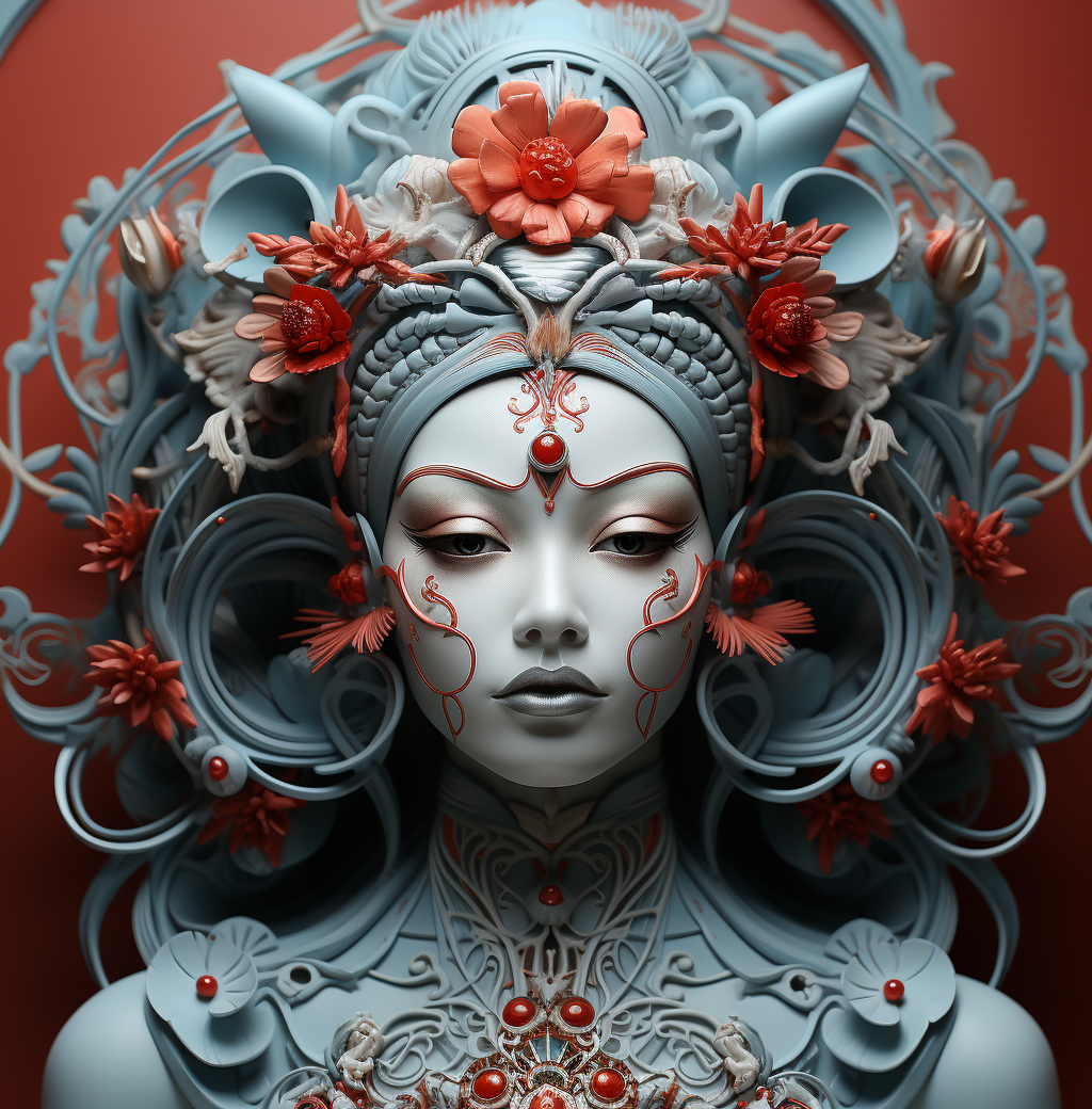 AI generated: Midjourney prompt: a woman with an oriental face in photoshop and psd... (Midjourney - Portraits)