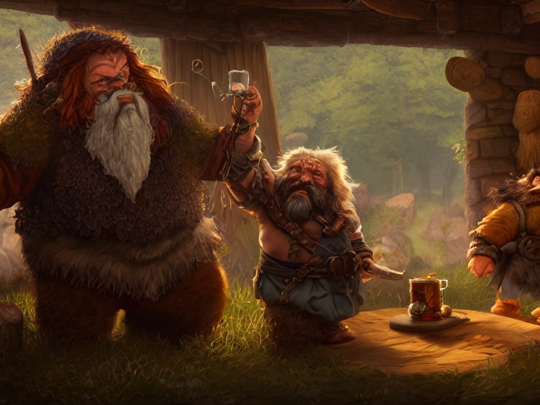 Stable Diffusion prompt: Drunk Dwarf Druid and his Bear s...