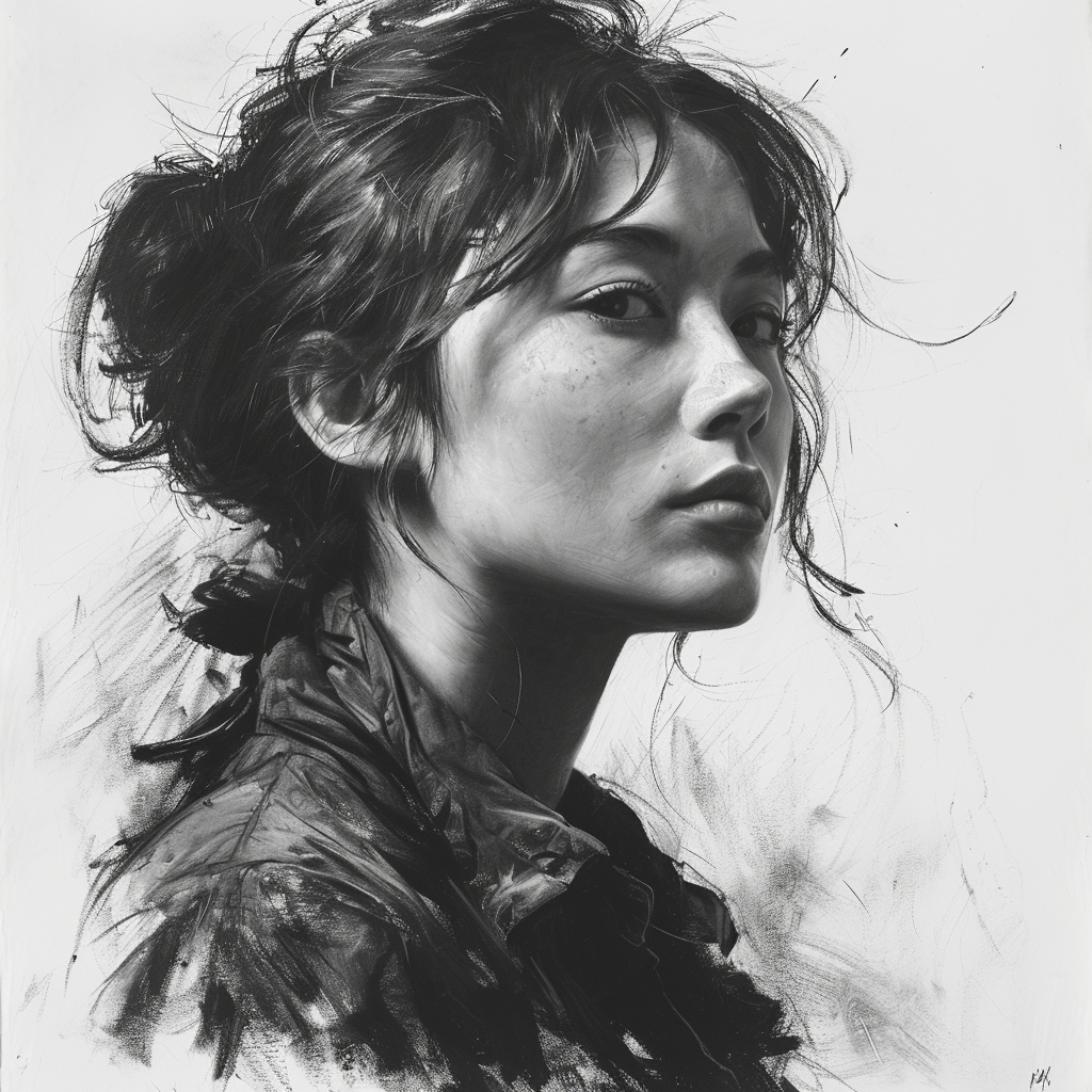 AI generated: Midjourney prompt: charcoal drawing by Odilon Redon, sketch portrait,... (Midjourney - Portraits)